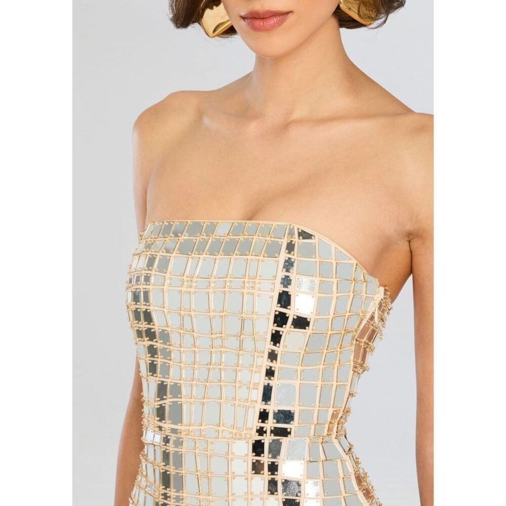 Retrofete Kaleido Womens Embellished Strapless Mini Dress Gold Size Medium - Picture 7 of 15
